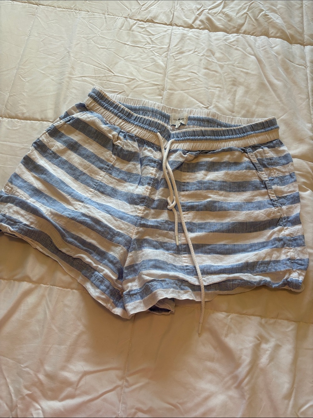 Lou & Grey Light Blue and White Striped Athletic Drawstring Shorts